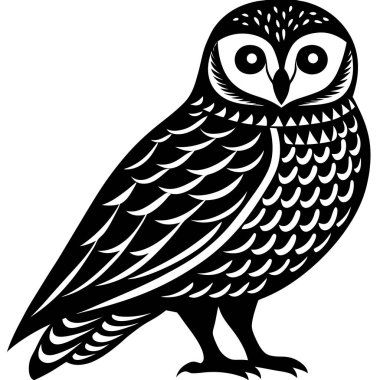 Biçimlendirilmiş Siyah ve Beyaz Baykuş Çizim Tasarımı