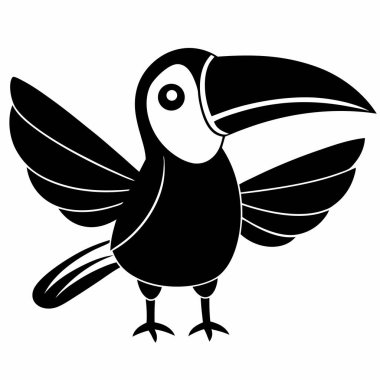 Stilize edilmiş Toucan Çizim Kuşu, Kanatlar, Siyah, Beyaz, Tropik, Kuş, Vahşi Yaşam, Vektör, Tasarım, G