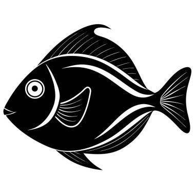 Siyah ve Beyaz Balık İllüstrasyonu, Su Yaşamı, Siluet Tasarımı