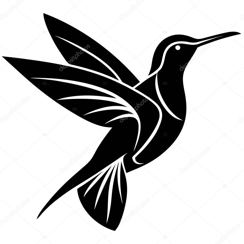 Elegant Hummingbird Silhouette Nature, Art, Design, Bird, Wings, Flight, Black, White, Graphic, Vector