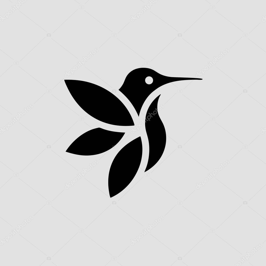 Hummingbird Floral Logo Design Black Silhouette, Nature, Minimalist, Elegant