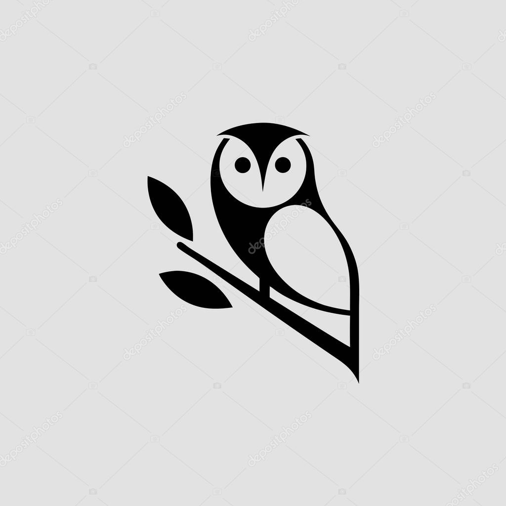 Stylized Owl Logo Design, Minimalist Bird Branch Perch Illustration