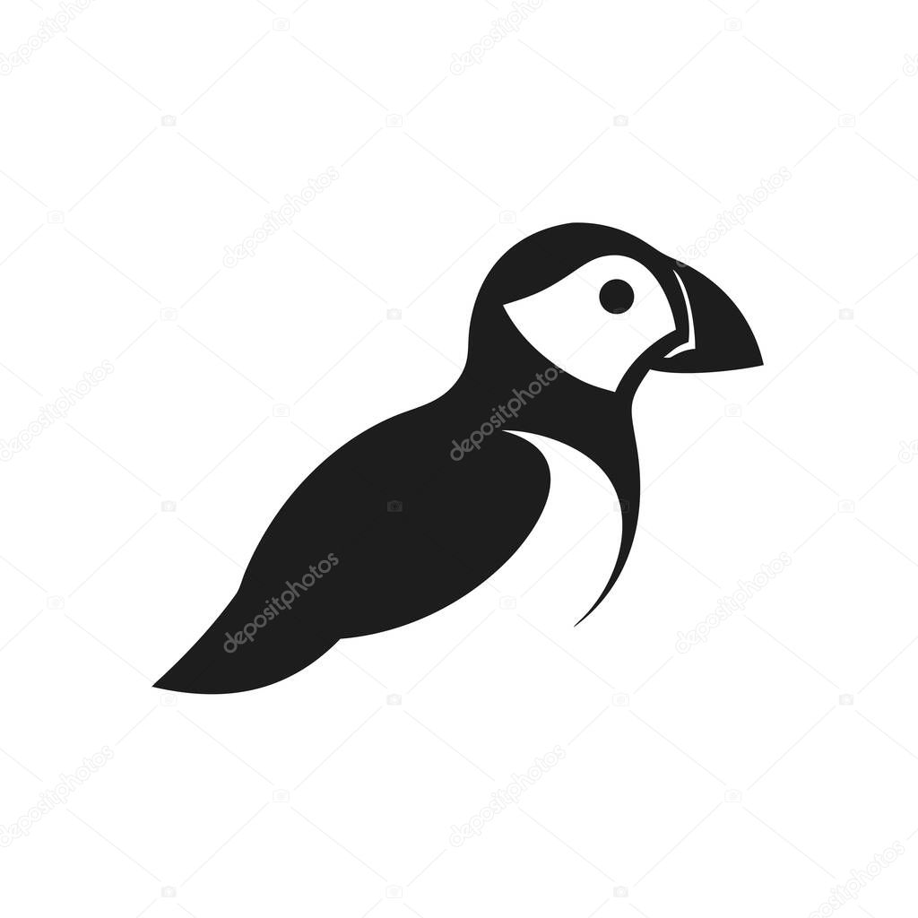 Atlantic Puffin Bird Silhouette, Coastal Seabird Icon, Wildlife Graphic