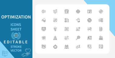 En İyimser Satır Simgeleri Ayarlandı. Pazarlama, İş, Süreç, Strateji, Tasarım, Performans, Yönetim ve daha fazlası. Çizgi Vektör Simgesi Çizgisel Tarzında. Düzenlenebilir Vuruş. Vektör İllüstrasyonu.