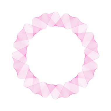 Zarif pembe Guilloche tarzı dalgalı daire çerçevesi. Sertifikalar, davetiyeler, güvenli belgeler ve dekoratif tasarımlar için ideal.