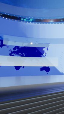 Dünya Haritası 4K Döngü Dikey Video ile Sanal Haber Stüdyosu Arkaplanı