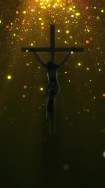 Dini Haç Altında Altın Parçacık Duşu 4K Döngü Dikey Video