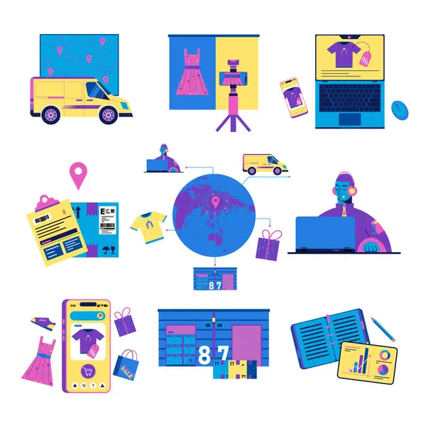 E-Ticaret Koleksiyon Elementleri, İş Konsepti İllüstrasyonu