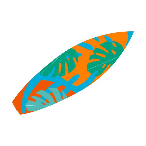 Canlı tropikal yaprak desenli sörf tahtası. Yaz konsepti vektör illüstrasyonu.