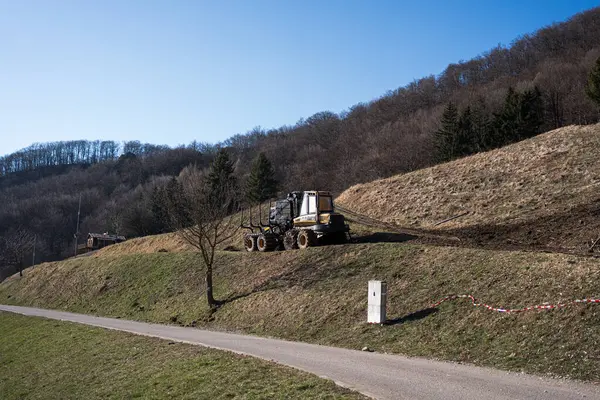 Ormanda traktör bahar işlerinin başlamasını bekliyor.