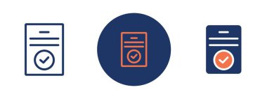 Ortasında mavi bir daire olan üç belge. Çemberin üzerinde kontrol işareti var. Belgelerin hepsi farklı boyutlarda ve yan yana yerleştirilmiş.