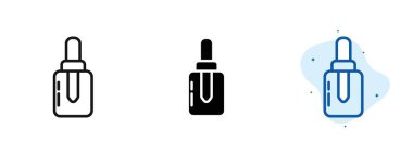 Bir şişe parfüm üç farklı renkte gösterilir. Şişe siyah, beyaz ve mavi. Şişe güzellik ve lüksün sembolüdür. Vektör Simgesi