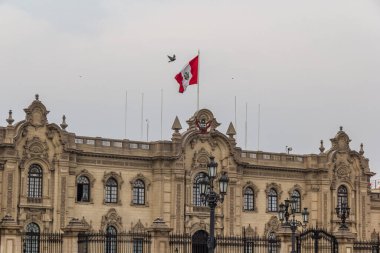 Lima, Peru - 22 Şubat 2025: Lima Meydanı Hükümet Sarayı