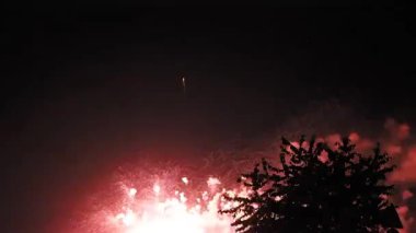 Gece gökyüzünde renkli havai fişekler