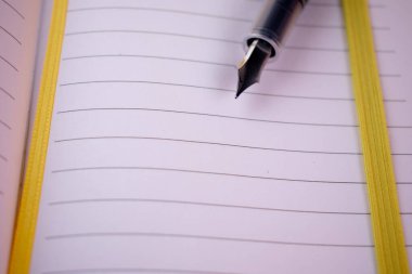 Açık bir günlüğün bu sakin görüntüsü bir dolmakalemle düşünceleri kağıda dökmenin yansımasını, planlamasını ve heyecan verici yolculuğunu davet eder. Yazmak, eğitim ve kişisel gelişim temaları için ideal
