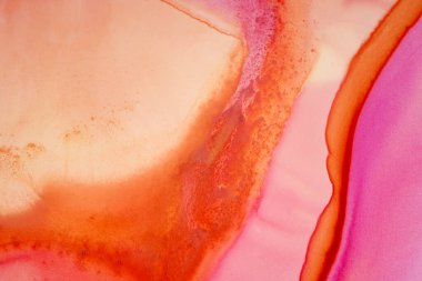 Moda el boyası, soyut suluboya baskısı. Eşsiz modern duvar sanatı. Floresan efektli sıvı pembe renkli resim. Moda tasarımı, iç mimari ve tekstil için canlı sanat eserleri..