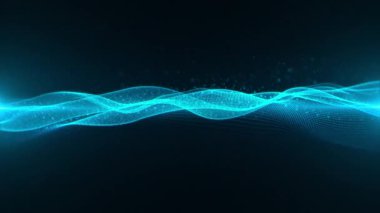 Güzel soyut fütüristik dijital teknoloji dalga dalga parçacıkları mavi arka plan dikişsiz döngü. Fütüristik dijital siber veri parçacıkları arka planda dalgalar oluşturur. Dijital teknoloji yapay zeka döngüsü arkaplan 4K