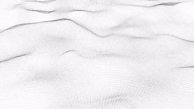 Soyut zarif teknoloji siyah parçacıklar beyaz arka planda kusursuz döngü üzerinde dalgalanıyor. Dijital sunucu siber verileri dalga noktalarını aktarıyor. Fütürist dijital nokta dalgaları Al büyük veri döngüsü arkaplan 4K