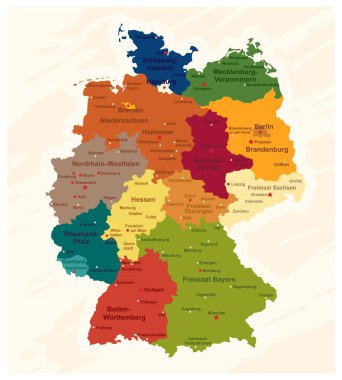 Büyük şehirleri ve başkentleri olan Almanya haritası