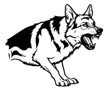 Siyah çizgili öfkeli bir Alman çoban köpeği / kurt / köpek tasviri..