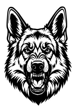 Siyah çizgili öfkeli bir Alman çoban köpeği / kurt / köpek tasviri..