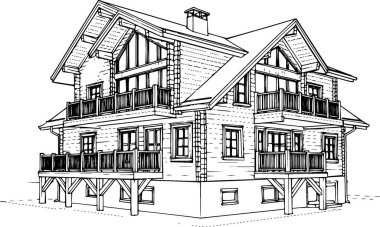 Vector büyük konak ve villa taslağı ve çizim