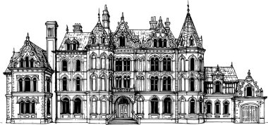 Vector büyük konak ve villa taslağı ve çizim