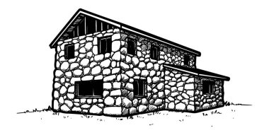 bakstenen huis op witte achtergrond.