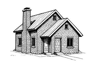 Eski bir tuğla evin çiziminin vektör çizimi.