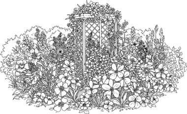 Bir çiçek bahçesi ve bir geçidin vektör çizimi 