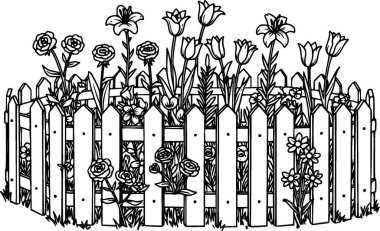Çit vektör çizimine sahip güzel bahçe çiçekleri
