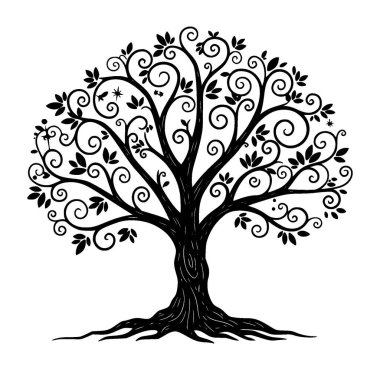 Vektör karmaşık kalıplar, sihirli ağaç ve bitki tasarımı ana hatları 