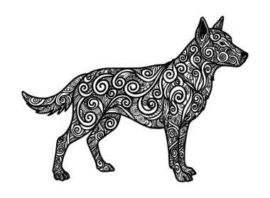 Vektör karmaşık kalıplar, köpek tasarımı ana hatları