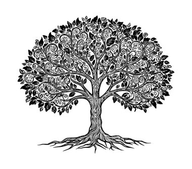 Vektör karmaşık kalıpları, ağaç ve bitki tasarımı ana hatları