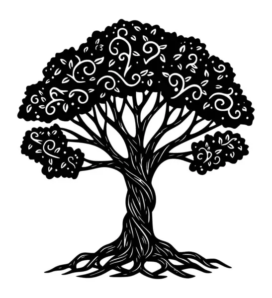 Vektör karmaşık kalıplar, sihirli ağaç ve bitki tasarımı ana hatları 