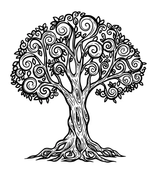 Vektör karmaşık kalıplar, sihirli ağaç ve bitki tasarımı ana hatları 