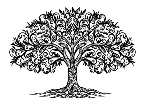 Vektör karmaşık kalıplar, sihirli ağaç ve bitki tasarımı ana hatları 
