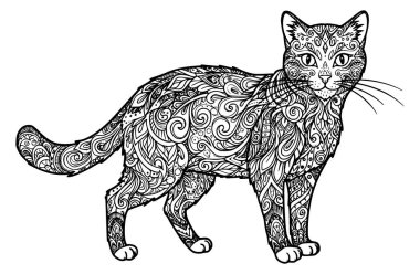 Vector siyah ve beyaz kedi sihirli sanat örüntüsü