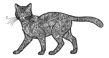 Vector siyah ve beyaz kedi sihirli sanat örüntüsü