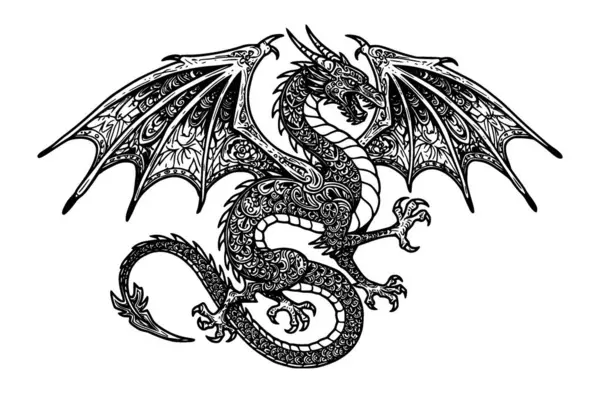 Karmaşık desenli sihirli bir ejderha sanatının vektör çizimi