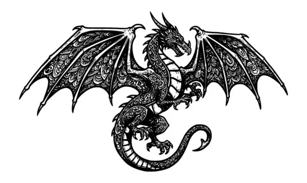 Karmaşık desenli sihirli bir ejderha sanatının vektör çizimi