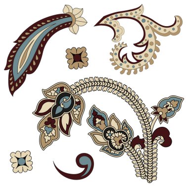 Vektör el çizimi geleneksel desenler, çiçek dekoratif motifler ve elementler ayarlandı