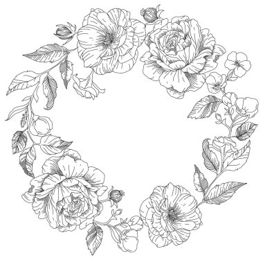 Dekoratif çerçeve etrafında çiçek açan vektör grafik