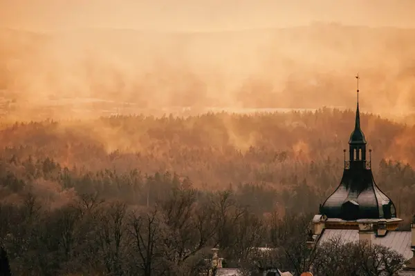 Güzel kış gündoğumu siste