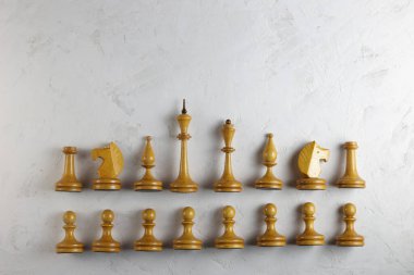 Beyaz arka planda satranç taşları var. Boşluğu kopyala.