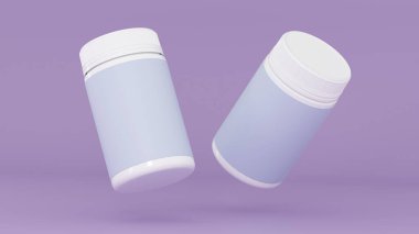 İlave vitamin ilacı. Beyaz plastik şişe. 3D model.