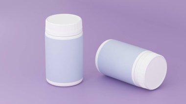İlave vitamin ilacı. Beyaz plastik şişe. 3D model.