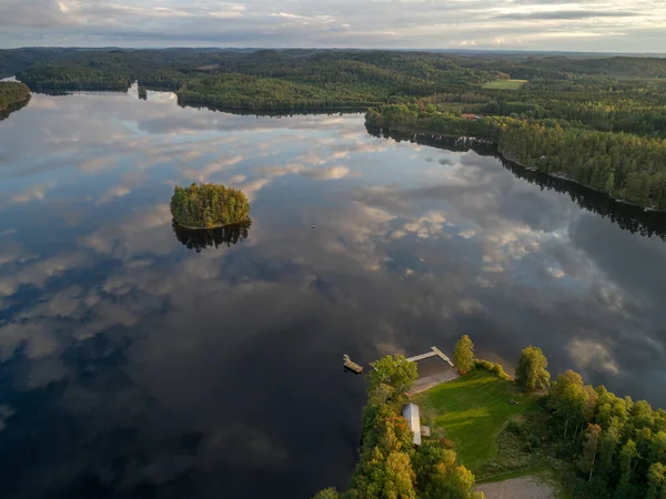 Luftaufnahmen Paar Kajak Bootstour Auf Dem See Ragnerudssjoen Dalsland Schweden — Stockfoto
