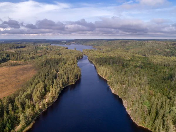 Aerial Footage Couple Kayaking Boat Tour Lake Ragnerudssjoen Dalsland Sweden — Stock Photo, Image