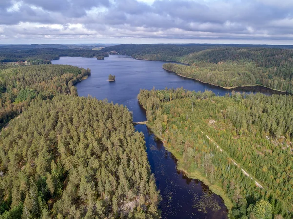 Zdjęcia Lotnicze Para Spływy Łodzią Jeziorze Ragnerudssjoen Dalsland Szwecja Piękny — Zdjęcie stockowe